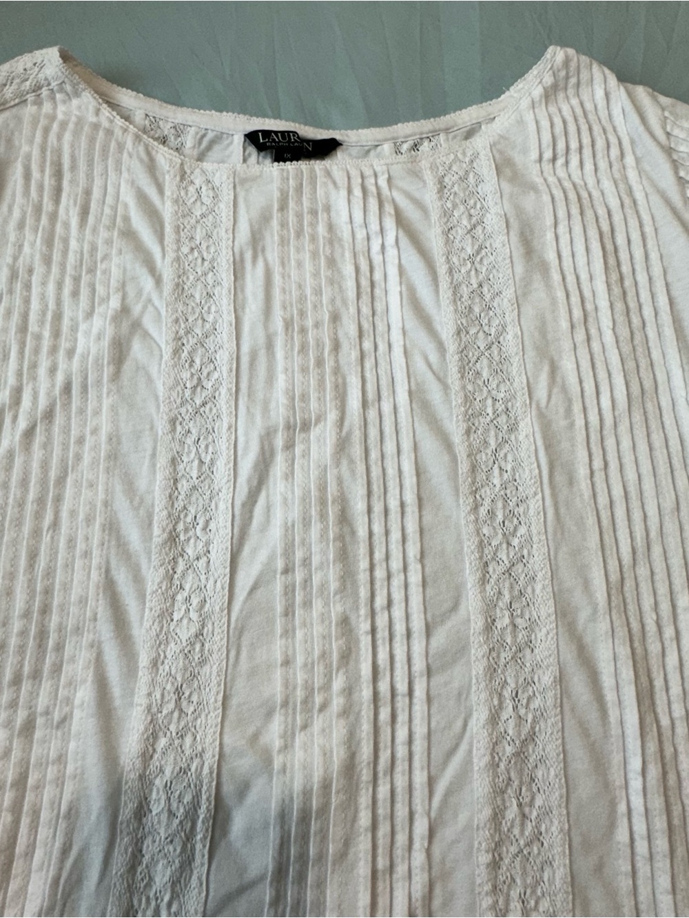 Lauren Ralph Lauren White Lace & Pintuck Top | 1X | 100% Cotton - Picture 3 of 6